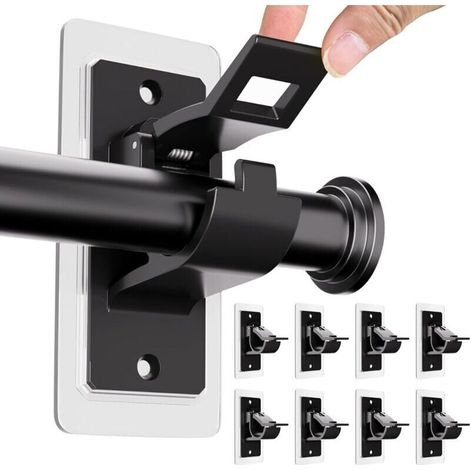 8 pièces Support de Tringle à Rideaux sans perçage, Supports adhésifs pour Tringle, sans Trou, Crochets pour Tringle à Rideaux Polyvalents sans Clous pour Salle de Bain, Chambre à Coucher, (1/5)