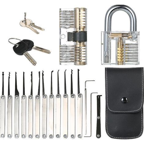 Kit d'outils de crochetage transparent de 15 pièces avec deux cadenas d'entraînement transparents. (1/5)
