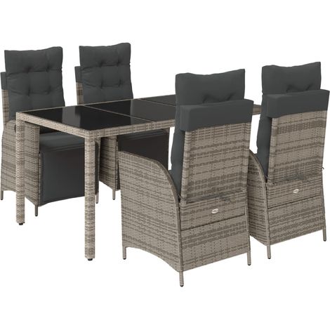 vidaXL Set da Pranzo da Giardino 5 pz con Cuscini in Polyrattan Grigio (1/5)