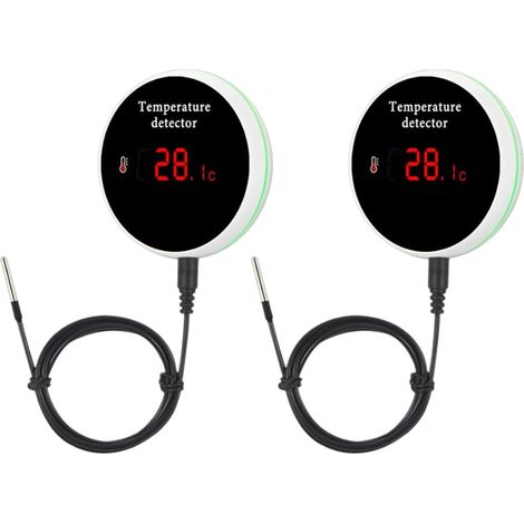 Lot de 2 capteurs de température Wifi - Alarme de température - Thermomètre numérique pour piscine - Thermostat - Alarme - Fermentation d'animaux - Écran numérique - Prise UE (1/5)