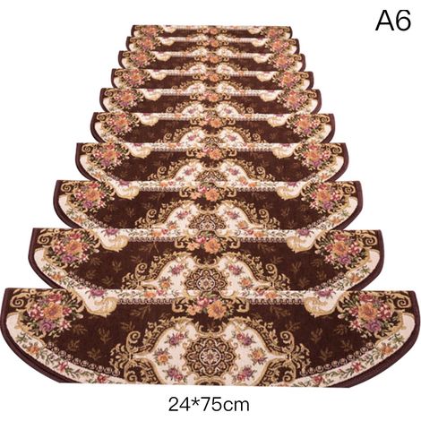 Tapis de marche d'escalier café, antidérapant, Anti-perte, forme demi-ronde, bordure, pour la maison, 24X75cm (1/5)