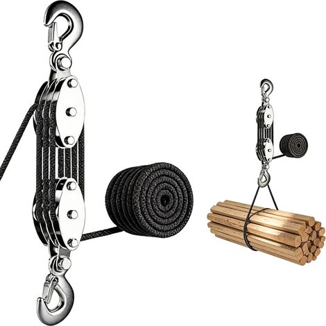 Palan à Poulie à Corde, Palan Manuel 8:1, Rotatif à 270°, Poulie de Levage avec Corde de Nylon Résistant de 20m, Levage 2,5m Système de Poulie pour Soulever Objets Lourds, Chasse, Garages (1/5)