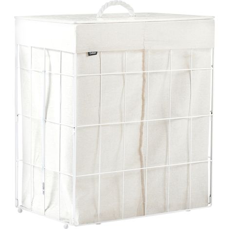 Cesto para la ropa sucia plegable estructura de metal forro de tela hecho a mano cuarto de baño 100l blanco Apoteri