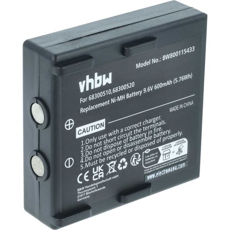 vhbw Akku Ersatz für Abitron 68300510, 68300520, 68300525, 68300530 für Industrie-Funkfernsteuerung Fernbedienung (600 mAh, 9,6 V, NiMH) - Schwarz