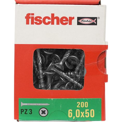 200 Vis VBA tête fraisée Power-Fast PZ3 Ø6 x 50 mm filetage partiel - Fischer