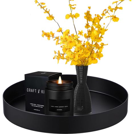 Plateau Rond Décoratif en Métal Mat Noir Ø 20 cm (1/5)