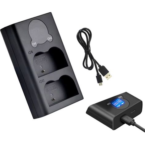 Trade-Shop Micro-USB Typ-C Doppel Akku Dual Schnell-Ladegerät für 2 Akkus mit LCD kompatibel mit Nikon EN-EL3 / EN-EL3e / EN-EL3a / EN-EL3e-2 (1/2)