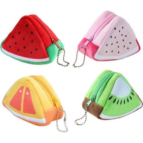 4 Stück niedliche Plüsch-Cartoon-Frucht-Geldbörsen, Handtaschen und Geldbeutel