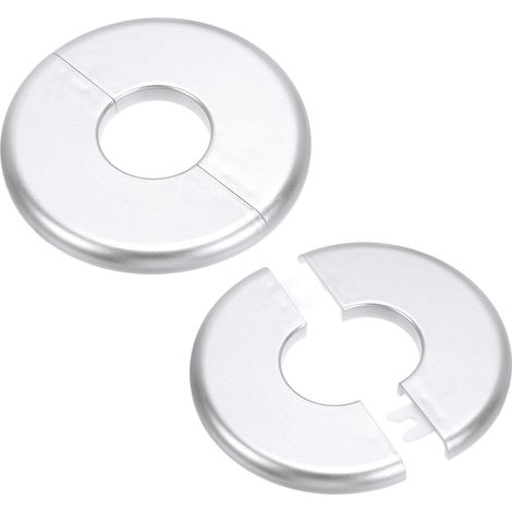 Plaque d'Écussons Auto-Adhésive Ronde 1.36"/34.5mm, 2pcs Couverture Murale en ABS pour Tuyau d'Eau, Cache Mitigeur Douche Boucles Rosace Robinet Chauffage Plomberie, Argenté (1/5)