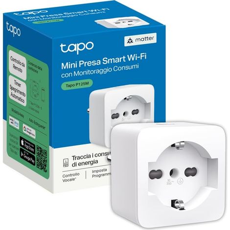 Tapo P125M Matter Presa Smart Italiana, Monitoraggio Energia, WiFi Intelligente Smart Plug, Compatibile con Alexa e Google Home, Controllo Vocale e Remoto, Tempo di Preselezione (1/4)