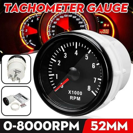 "52mm 0-8000 Rpm Drehzahlmesser Drehzahlmesser Geschwindigkeitsmesser Für Benzinmotoren (1/5)