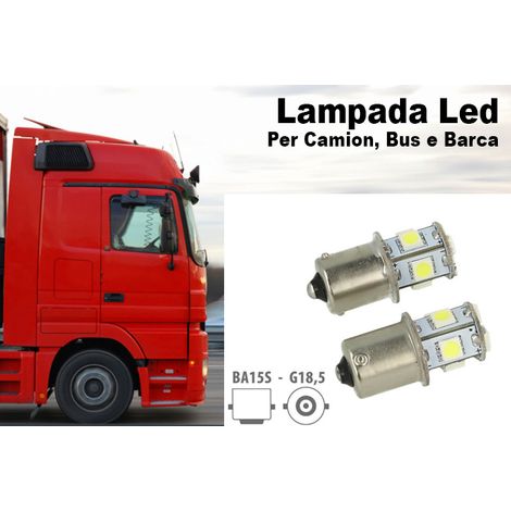 Lampada LED Canbus 24V BA15S G18,5 R5W Bianco 8 SMD 5050 Camion Bus Barca (1/3)
