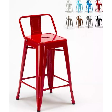 Ahd Amazing Home Design – Tabouret de bar industriel en acier avec dossier 61cm – Peinture en poudre résistante – Repose-pieds ergonomique – Rouge