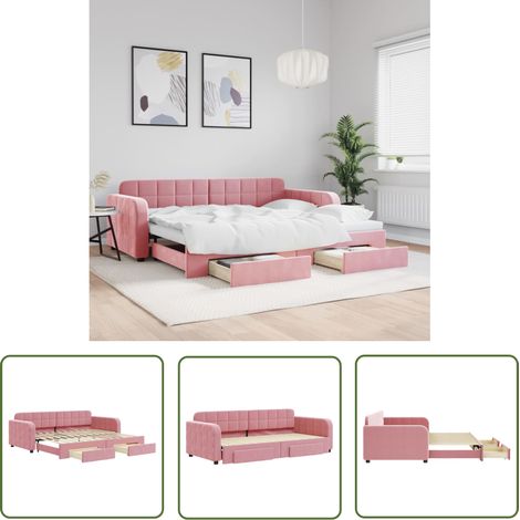 vidaXL Tagesbett Ausziehbar mit Schubladen Rosa 90x200 cm Samt (1/5)