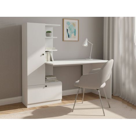 Dmora - Schreibtisch Astra, Mehrzweckschreibtisch, Bürotisch für PC, Eckschreibtisch, 150x62h140 cm, Weiß, mit verstärkter Verpackung (1/4)
