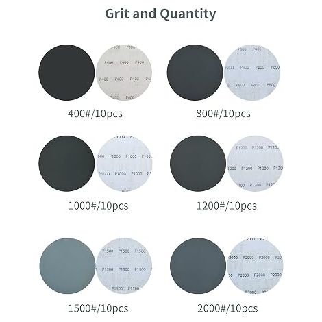 Abrasive Discs Silicon Carbide 150 mm Grit 400/800/1000/1200/1500/2000 Compatible with Orbital Sander Auto/Metal/Glass Dry/Wet (1/4)