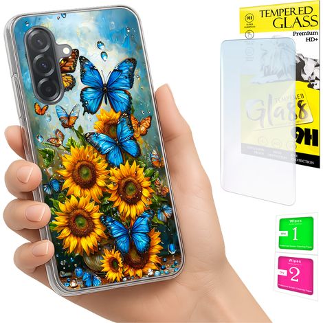 Custodia per Samsung Galaxy A36 / A56, cover posteriore con farfalla in vetro 9H (1/5)