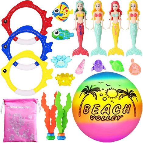 Ensemble de 18 jouets de piscine pour enfants de 3 à 12 ans avec sac de rangement, jeux de piscine d'été, jouets de sirène qui coulent (1/5)