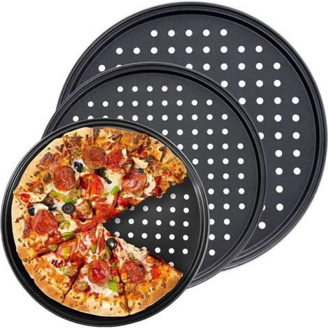 2 Plaques à pizza, Acier au carbone, Avec trous, Pour four, Cuisine maison restaurant