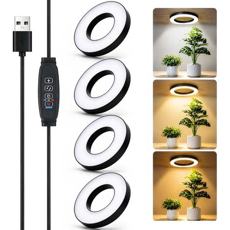 Lampe Horticole Led, 4 Lampes Led pour Plantes à Spectre Complet avec Minuterie 3/9/12H Auto, 10 Niveaux de Luminosité et 3 Modes D'éclairage pour Petites Plantes D'intérieur et D'extérieur (1/5)