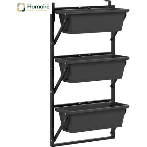 HOMAIRE Set de 3 pots carrés en plastique à trous, 56x42 cm, pour tomates et fleurs, jardin et balcon, noir gris