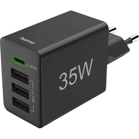 HAMA Power Delivery USB-C USB-A 35W Schwarzes Wandladegerät