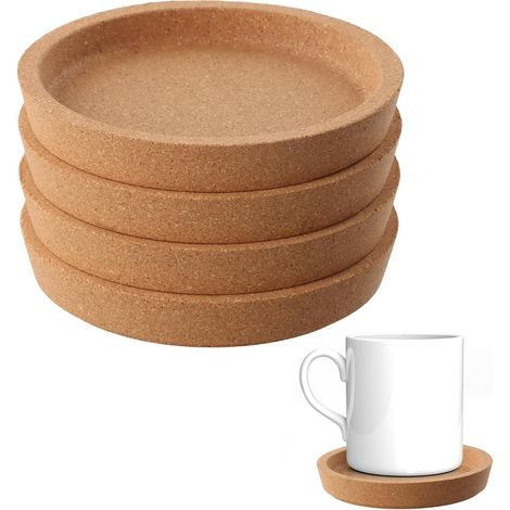 Juego de 5 posavasos de corcho extragruesos, con borde elevado, reutilizables y absorbentes, apilables, para bebidas y vasos (10,3 × 1,7 cm). (1/5)