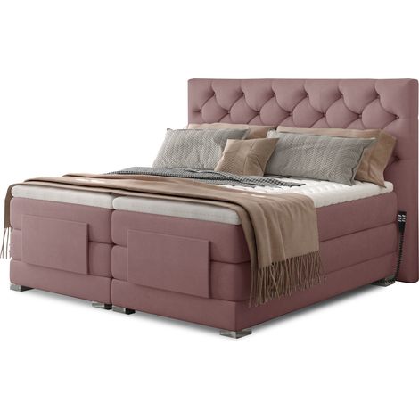 Lit continental électrique velours rose clair avec matelas et surmatelas Karmen-90x200 (1/5)
