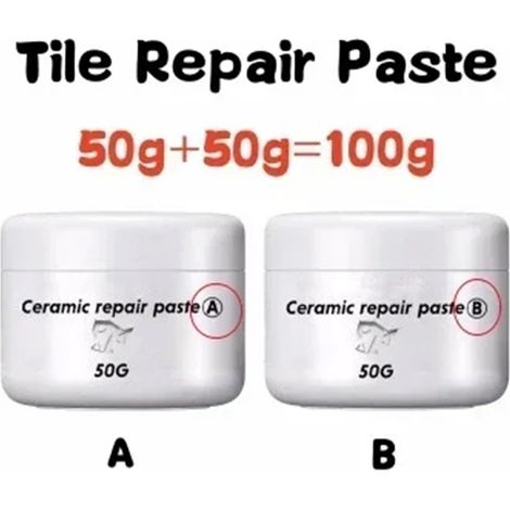 Kit de réparation carrelage et céramique avec pâte, colorant et outils, pour éclats et retouches (1/5)