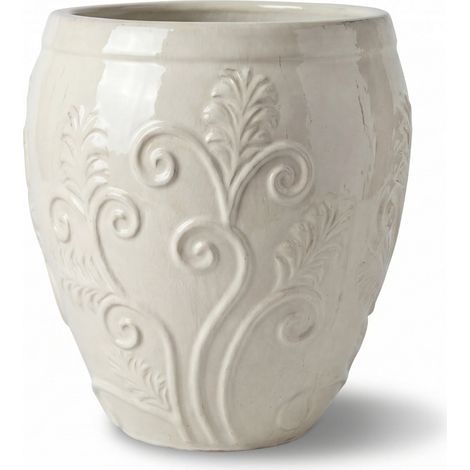 Pot grande taille d'extérieur GAIA 52x58cm crème, fait main en terre cuite émaillée, résistant au gel (1/5)