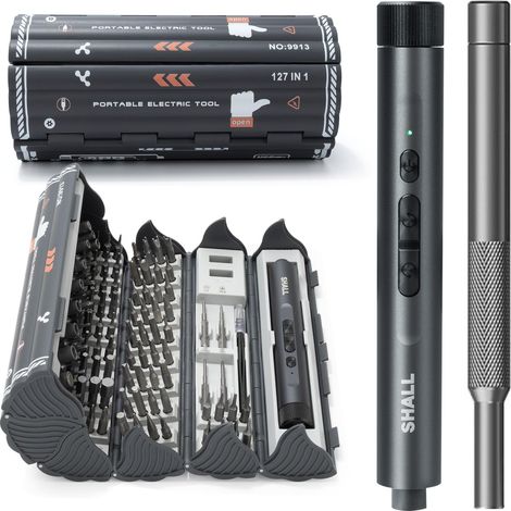 Jeu de mini-tournevis électriques 127 pièces, 120 embouts S2, avec tournevis électriques et manuels de type stylo pour ordinateur portable, lunettes et appareils électroniques (1/5)