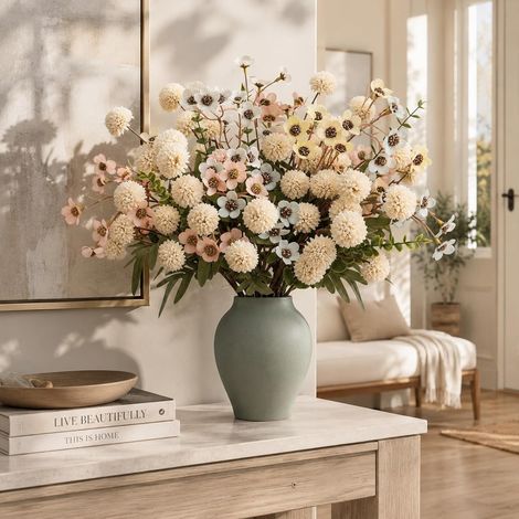 Fleurs de souci artificielles, souci champagne et petites fleurs artificielles pour intérieur et extérieur, maison, porche, terrasse, jardin, jardinière, décoration de table (1/5)