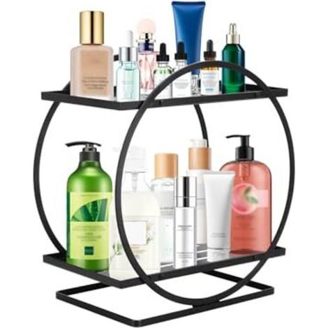 Organisateur de salle de bain, étagère de rangement à 2 couches, étagère de rangement pour cosmétiques, étagère de cuisine, support en métal, étagère de maquillage pour salle de bain, cuisine, chambre (1/5)