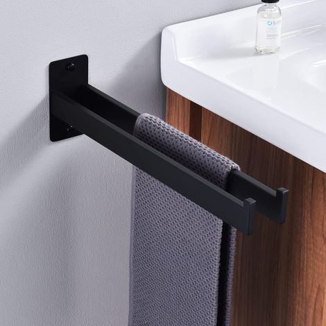 Porte Serviette Carré en Acier Inoxydable à Deux Bras, Porte Serviette Murale pour Salle de Bain et Cuisine Noir Mat 39 cm (1/5)