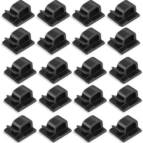 Clips autoadhesivos para cables (20 unidades), Organizadores de cables de plástico, Gestión de cables, oficinas, hogares, etc, Negro (1/5)