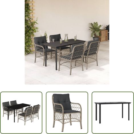 vidaXL Rattanmöbel - 5-tlg. Garten-Essgruppe mit Kissen Hellgrau Poly Rattan (1/5)