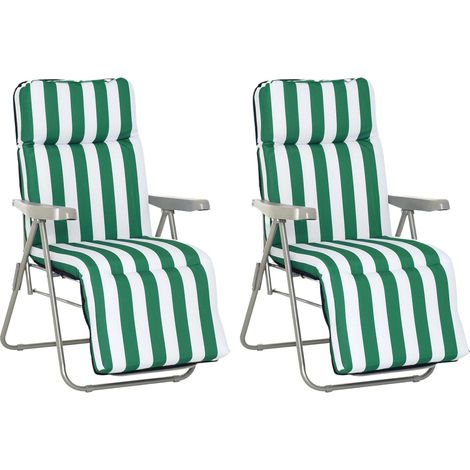 Lot de 2 chaises longues baen de soleil, ajustable pliable transat lit de jarden en acier vert + blanc (1/5)