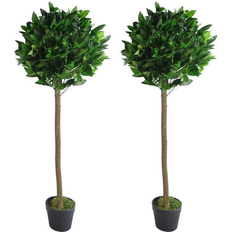Pair of 120cm (4ft) Plain Stem Artificial Topiary Bay Laurel Ball Trees (1/5)