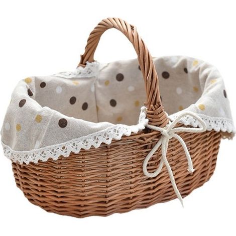 Panier de rangement portatif en osier avec doublure, panier à provisions en rotin, panier à fruits portable pour pique-nique, panier tressé pour œufs et légumes (doublé) (1/4)