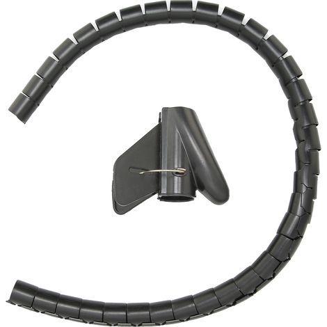 Gaine spiralée organiseur de câbles, tube enrouleur pour gestion de fils, type ouvert avec clips, 10 mètres, noir, diamètre 16 mm (1/5)