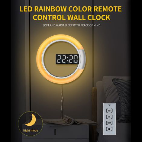 Orologio da parete a specchio LED cavo con telecomando, sveglia digitale rotonda, luce decorativa, luce notturna a 7 colori, luminosità regolabile, modalità 12/24 ore, visualizzazione della temperatur (1/5)