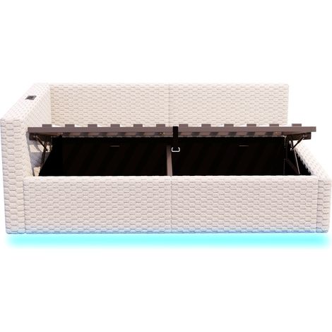 Cama tapizada con arcón 90 x 200 cm de terciopelo con LED, USB y USB-C, beige MODENUIT (1/5)