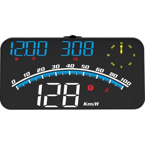Digitaler Autotachometer mit intelligentem LED-HUD-Display, hochauflösendem Geschwindigkeitsalarm, multifunktionalem GPS-Tacho, universellem 5V-Anschluss für Autos (Blau)