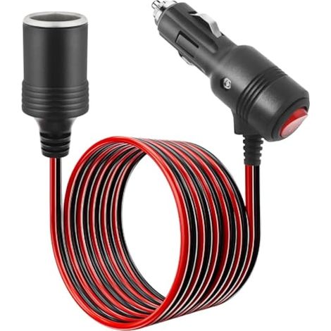 4 Mètre Rallonge Allume Cigare avec Interrupteur, 12 V/24 V Chargeur de Voiture Allume Cigare Prise, Adaptateur étanche à la poussière 16 AWG avec Fusible 15A pour Moto, Bateau, Voiture, Camion (1/5)