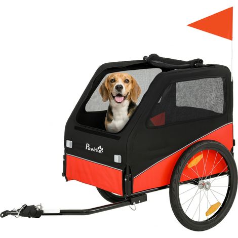 "PawHut Dog Bike Trailer for Small & Medium Pets with 20"" Rubber Wheels, Red"