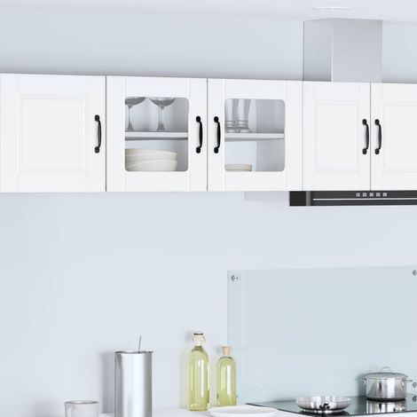 Meuble haut de cuisine mural en bois d’ingénierie blanc, 2 portes, 2 étagères, 80 x 31 x 40 cm - PANGIVO (1/5)