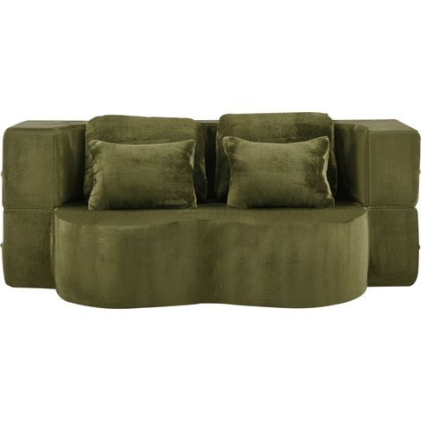 Canapé-lit au sol vert moderne avec mousse haute densité et 4 coussins, sans montage (1/5)