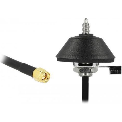 Antenne LTE SMA Stecker 5 - 7 dBi omnidirektional starr mit magnetischem Standfuà und Anschlusskabel RG-174 3m Wandmontage schwarz Delock (1/3)