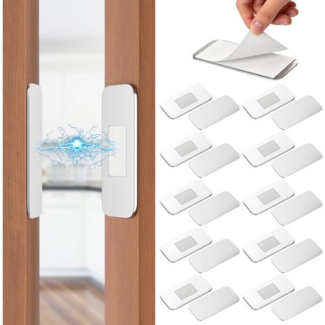 Aimant pour Porte Placard Ultra Fin, Lot de 10 Fermeture Magnétique Adhésive en Métal sans Perçage, Aimants de Portes Loquet Magnet pour Cuisine, Meuble, Tiroirs et Porte Coulissante (1/5)