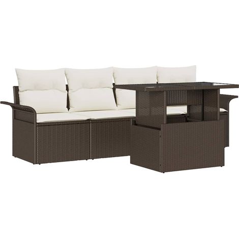 Garden Sofa Set with Cushion 5 pcs Brown Poly Rattan vidaXL